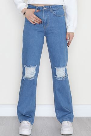 Lazer Kesim Palazzo Kot Pantolon Açıkmavi - 42689.1836.