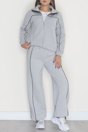 3 İplik Şardonlu Biyeli Fermuarlı Takım Gri - 52031.1857.