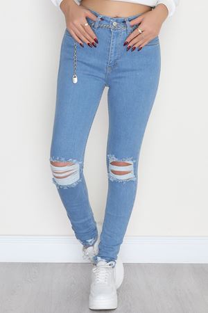 Lazer Kesim Dar Paça Kot Pantolon Açıkmavi - 42691.1836.