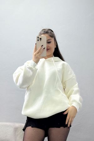3 İplik Kapşonlu Sweat Ekru - 20074.1878.