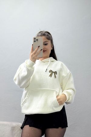 3 İplik Kanguru Cepli Kapşonlu Sweat Ekru - 42251.1878.