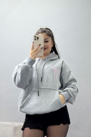 3 İplik Kanguru Cepli Kapşonlu Sweat Gri - 42255.1878.