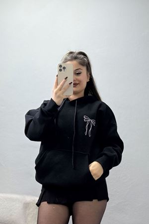 3 İplik Kanguru Cepli Kapşonlu Sweat Siyah - 42255.1878.