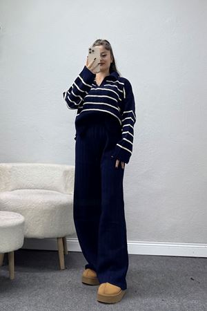 Çizgili Triko Takım Lacivert - 2295.1765.