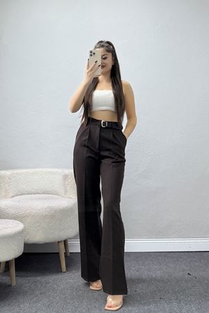 Double Kumaş Kemerli Palazzo Pantolon Koyukahve - 30760.1397.