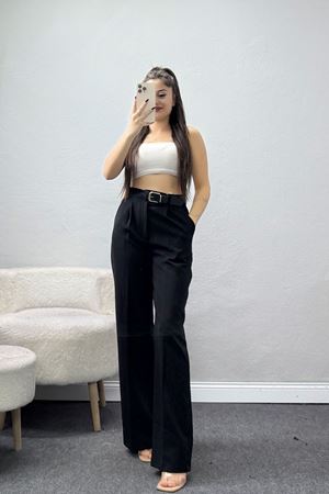 Double Kumaş Kemerli Palazzo Pantolon Siyah - 30760.1397.