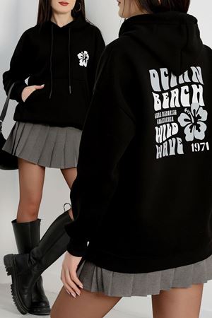 3 İplik Kanguru Cepli Kapşonlu Sweat Siyahekru - 42247.1878.