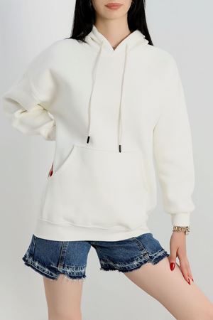 3 İplik Kanguru Cepli Kapşonlu Sweat Ekru - 20960.1878.