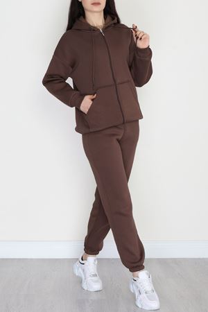 3 İplik Kapşonlu Eşofman Takımı Acıkahve - 20255.1878.