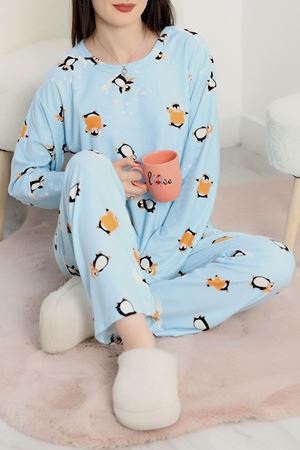 Süet Alt Üst Aynı Pijama Takımı Açıkmavi - 118.1287.