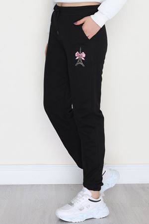 Baskılı Paça Lastik Eşofman Altı Siyahpembe1 - 41316.1431.