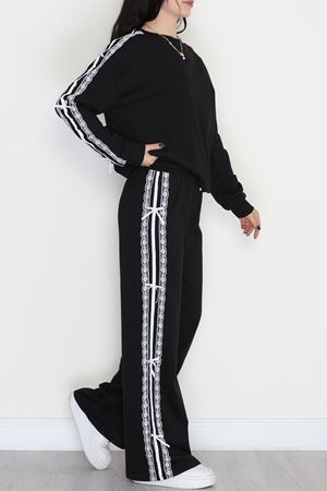 Dantel Şeritli 2 İplik Eşofman Takımı Siyah - 50801.1857.