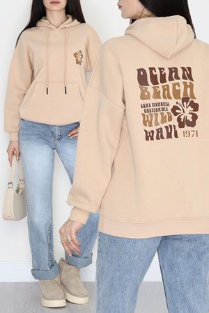 3 İplik Kanguru Cepli Kapşonlu Sweat Bejkahve - 42247.1878.