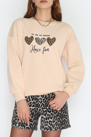 3 İplik Bisiklet Yaka Sweat Bej - 42236.1878.