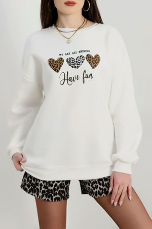 3 İplik Bisiklet Yaka Sweat Ekru - 42236.1878.