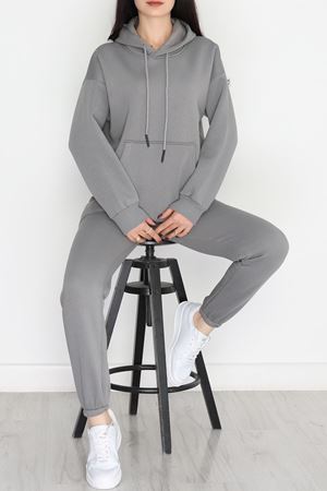 Kapşonlu 3 İplik Eşofman Takımı Antrasit - 20965.1878.