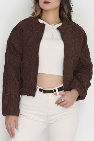 Nakış Detaylı Astarlı Bomber Ceket Kahve - 31634.439.