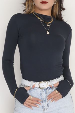 Dik Yaka Parmak Geçmeli Viskon Body Koyufüme - 40076.599.