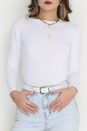 Bisiklet Yaka Uzun Kol Body Beyaz - 3605.1783.