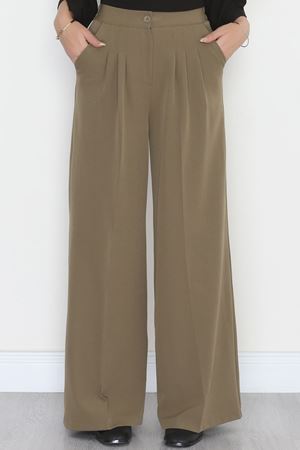 Dabıl Kumaş Beli Lastikli Palazzo Pantolon Haki - 51063.1991.