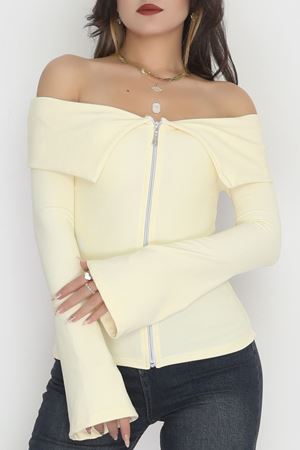 Madonna Yaka Fermuarlı Bluz Sarı - 4330.1595.