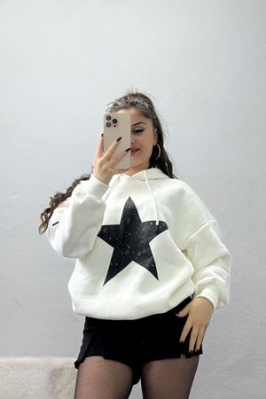 3 İplik Kapşonlu Baskılı Sweat Ekrusiyah - 42225.1878.