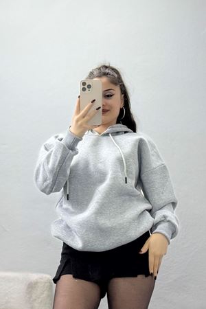3 İplik Kapşonlu Baskılı Sweat Gri - 42232.1878.