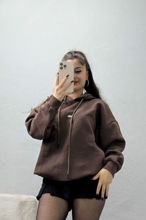 3 İplik Kapşonlu Baskılı Sweat Kahve - 42232.1878.