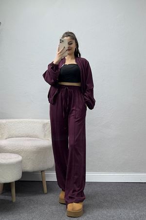 Fermuarlı Ceketli Takım Mürdüm - 4097.1247.