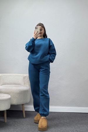 3 İplik Bisiklet Yaka Eşofman Takımı Petrol - 20779.1878.