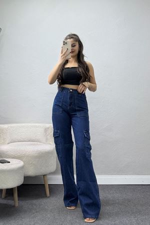 Kargo Cep Palazzo Kot Pantolon Mavi - 42681.1836.