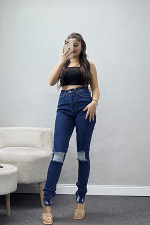 Lazer Kesim Dar Paça Kot Pantolon Mavi - 42691.1836.