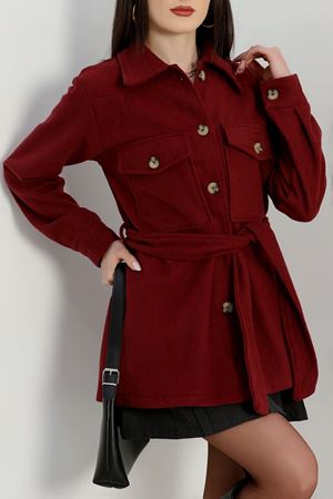Çift Cepli Kuşaklı Tunik Gömlek Bordo - 70991.1775.
