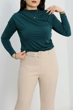 Drape Detaylı Büyük Beden Sandy Bluz Zümrüt - 70768.1949.