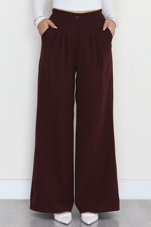 Dabıl Kumaş Beli Lastikli Palazzo Pantolon Mürdüm - 51063.1991.