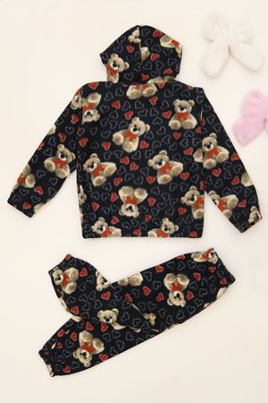 4-10 Yaş Polar Kapşonlu İkili Takım Siyahayı - 52076.1776.