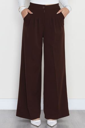 Dabıl Kumaş Beli Lastikli Palazzo Pantolon Kahve - 51063.1991.