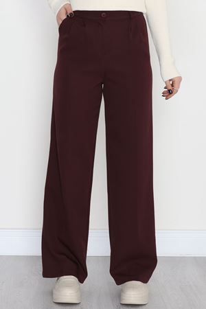 Dabıl Kumaş Pileli Palazzo Pantolon Mürdüm - 51062.1991.