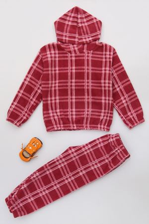 4-10 Yaş Polar Kapşonlu İkili Takım Bordo - 52076.1776.