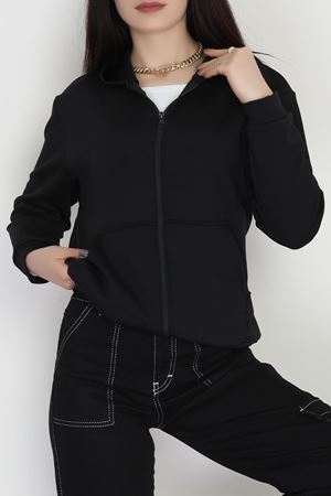 Kapşonlu Fermuarlı Modal Sweat Siyah - 90977.1837.