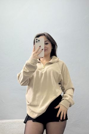 Yarım Fermuar Selanik Sweat Bej - 4111.1247.