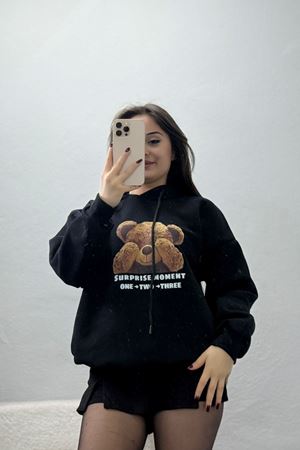 3 İplik Kapşonlu Baskılı Sweat Siyah - 42220.1878.