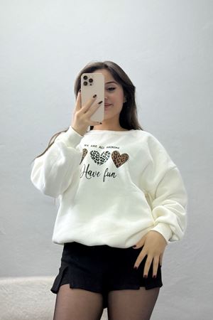 3 İplik Bisiklet Yaka Sweat Ekru - 42236.1878.