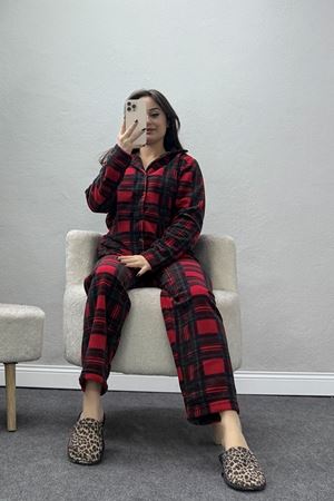 Önü Düğmeli Polar Takım Kırmızıyeşil - 451.1287.