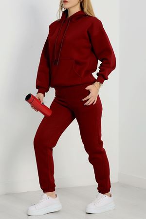 Kapşonlu 3 İplik Eşofman Takımı Bordo - 20965.1878.