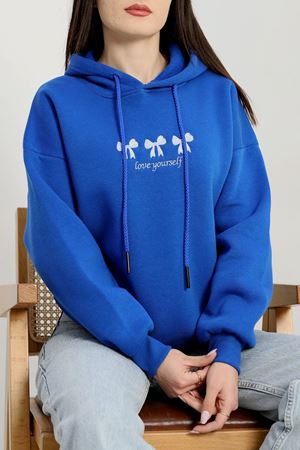 3 İplik Kapşonlu Nakışlı Sweat Saksbeyaz - 42219.1878.