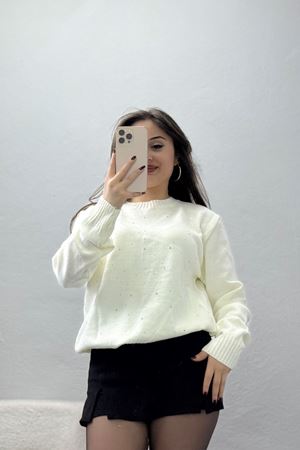 Taş Detaylı Triko Ekru - 2399.1765.