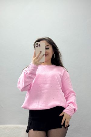 Taş Detaylı Triko Pembe - 2399.1765.