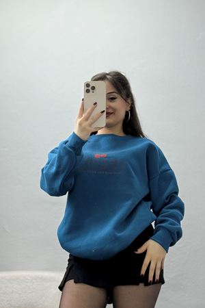 3 İplik Bisiklet Yaka Sweat Petrol - 42235.1878.