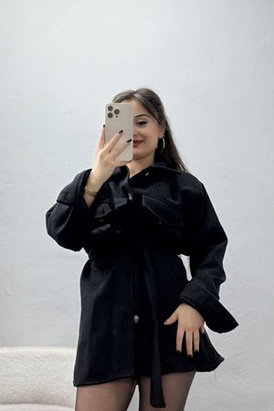 Çift Cepli Kuşaklı Tunik Gömlek Siyah - 70991.1775.